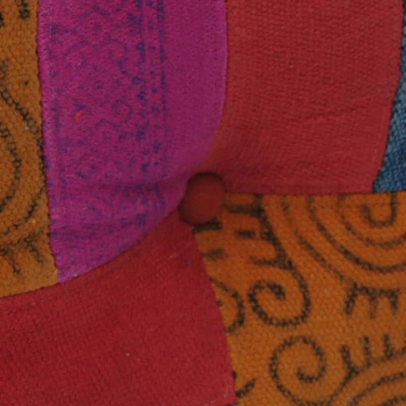 Handmade Striped Cotton Ottoman (India) - 16" x 16" x 16"