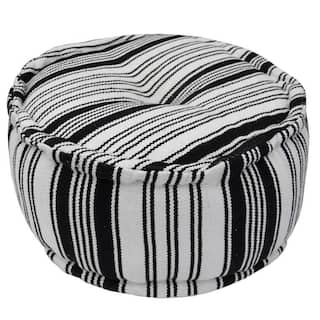 Handmade Black and White Striped Cotton Round Ottoman Pouf