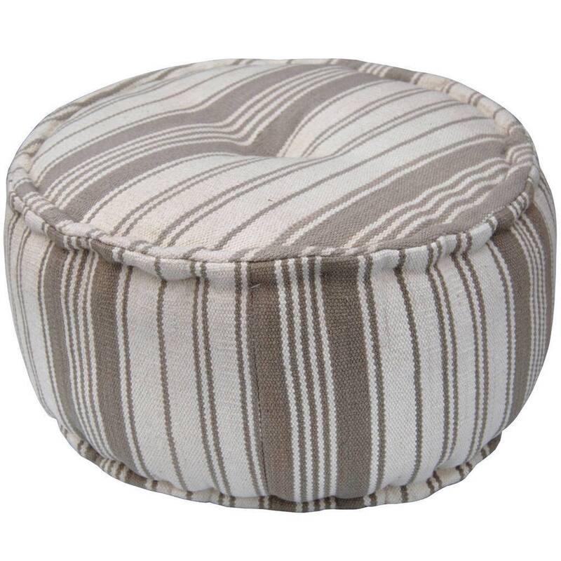 Handmade Striped Cotton Round Ottoman (India) - 23.62" L x 23.62" W x 11.81" H