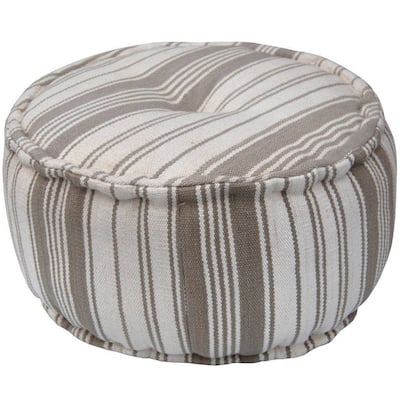 Handmade Striped Cotton Round Ottoman (India) - 23.62" L x 23.62" W x 11.81" H