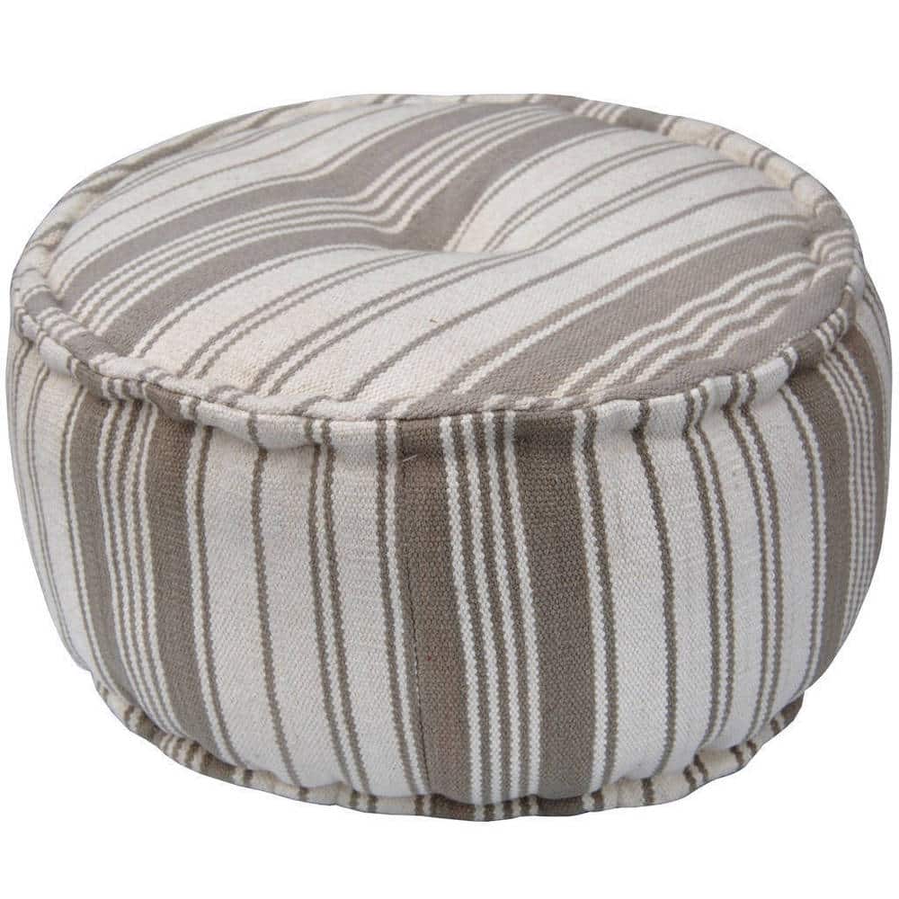 Handmade Striped Cotton Round Ottoman (India) - 23.62" L x 23.62" W x 11.81" H