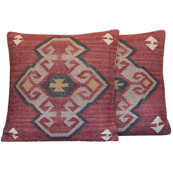 Handmade 20" Wool and Jute Pillow, Set of 2 (India)