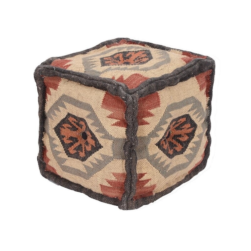 HERAT ORIENTAL Handmade Indo Wool and Jute Pouf - 16" x 16" x 16"