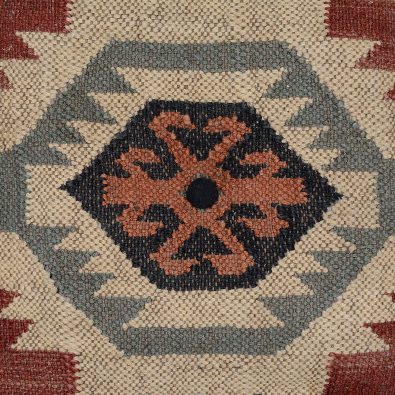 HERAT ORIENTAL Handmade Indo Wool and Jute Pouf - 16" x 16" x 16"