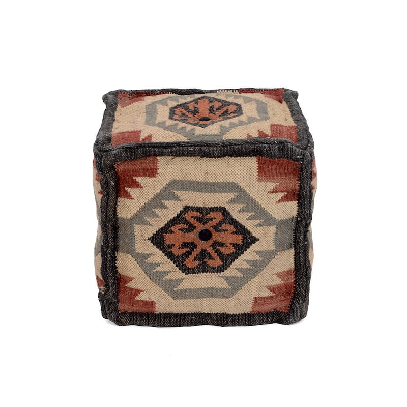 HERAT ORIENTAL Handmade Indo Wool and Jute Pouf - 16" x 16" x 16"