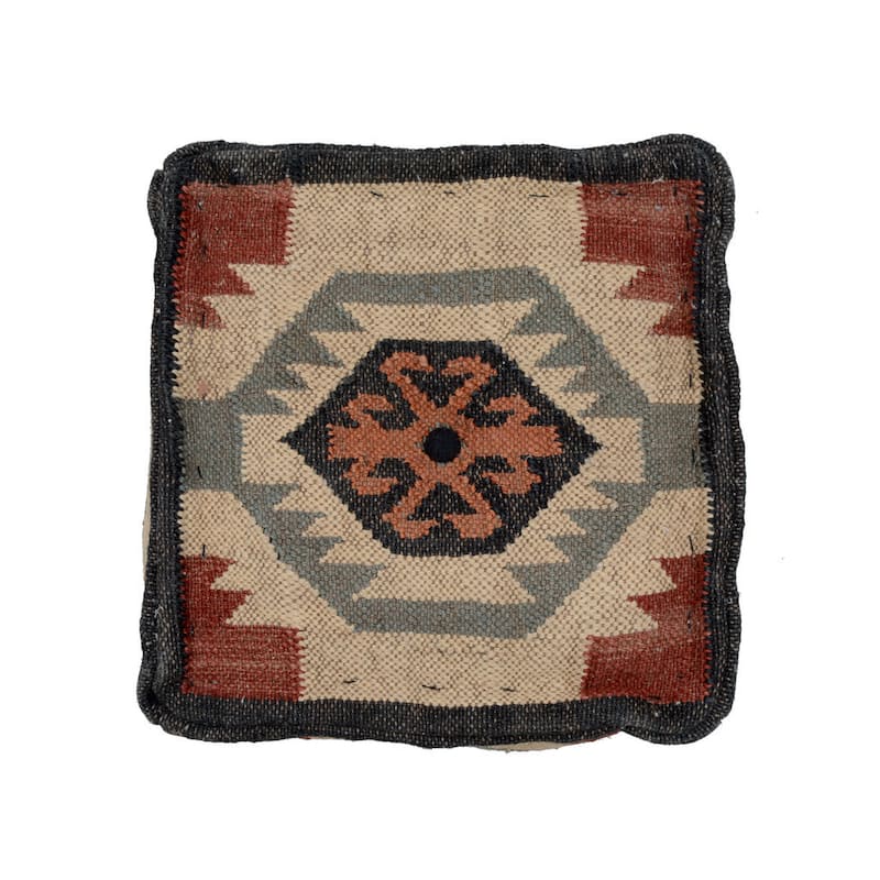 HERAT ORIENTAL Handmade Indo Wool and Jute Pouf - 16" x 16" x 16"