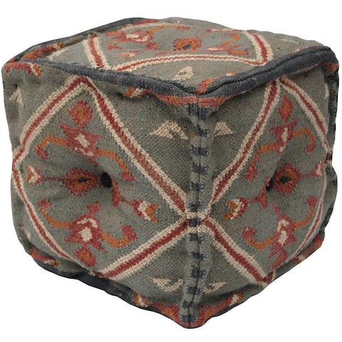 HERAT ORIENTAL Handmade Wool and Jute Ottoman (India) - 16" x 16" x 16"