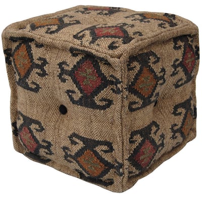 HERAT ORIENTAL Handmade Indo Wool and Jute Kilim Pouf (India) - 16" x 16" x 16"
