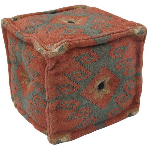 HERAT ORIENTAL Handmade Indo Wool and Jute Pouf (India) - 16" x 16" x 16"