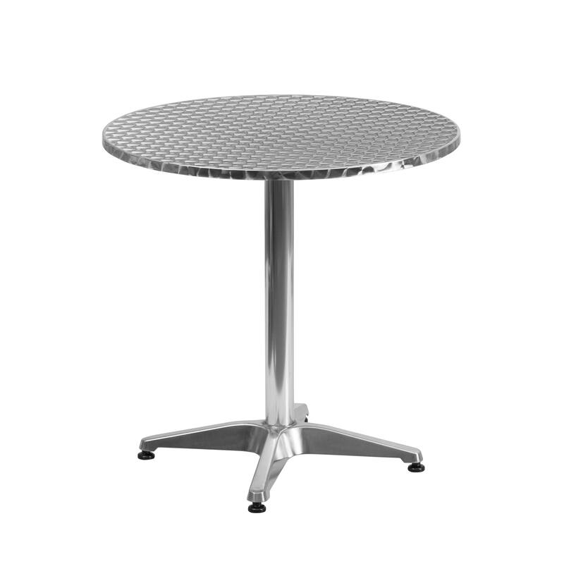 27.5'' Round Aluminum Indoor-Outdoor Table Set with 4 Rattan Chairs - 27.5"W x 27.5"D x 27.5"H