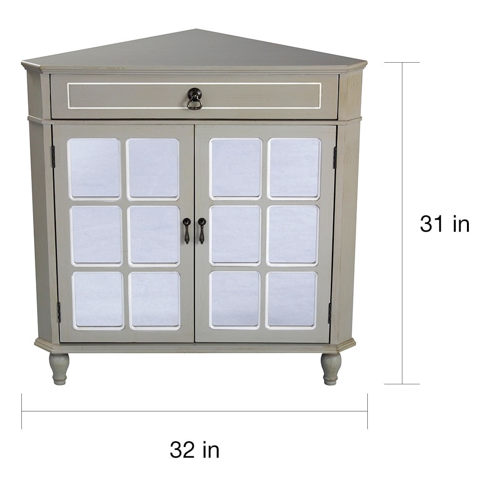 Heather Ann Mirror Insert Double Door Single Drawer Wooden Corner Cabinet Heather Ann Mirror Insert Double Door Single Drawer Wooden Corner Cabinet