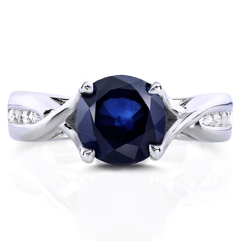 Annello by Kobelli 14k White Gold Blue Sapphire and 1/10ct TDW Diamond Ring (G-H, I1-I2)