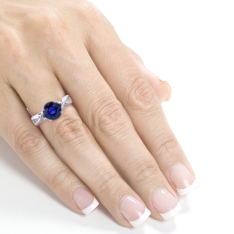 Annello by Kobelli 14k White Gold Blue Sapphire and 1/10ct TDW Diamond Ring (G-H, I1-I2)
