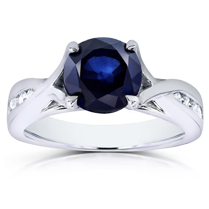 Annello by Kobelli 14k White Gold Blue Sapphire and 1/10ct TDW Diamond Ring (G-H, I1-I2) - 4