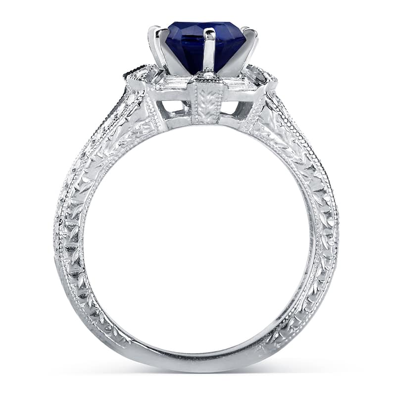 Annello by Kobelli 14k White Gold Blue Sapphire and 1/2ct TDW Diamond Art Deco Ring (G-H,