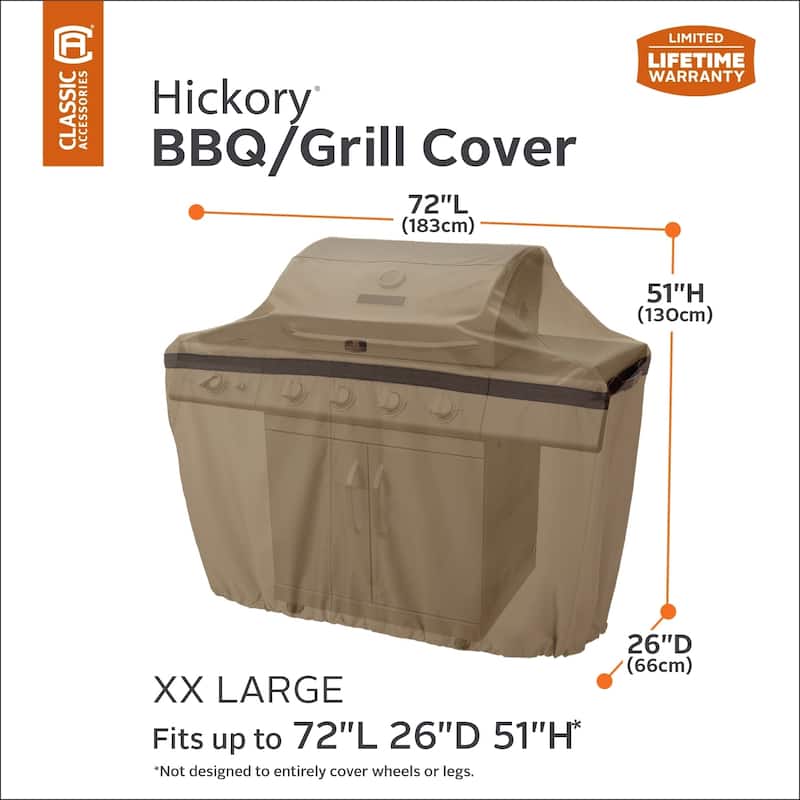 Classic Accessories Hickory Water-Resistant 44 Inch BBQ Grill Cover - 72"l x 26"d x 51"h