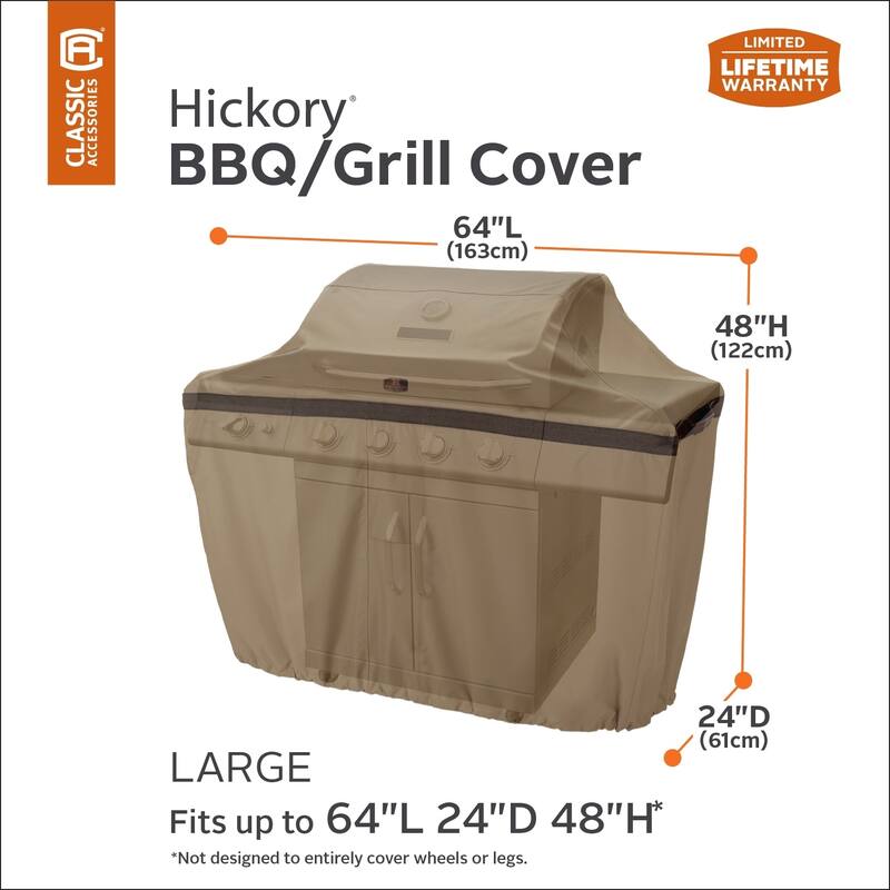 Classic Accessories Hickory Water-Resistant 44 Inch BBQ Grill Cover - 64"l x 22"d x 48"h