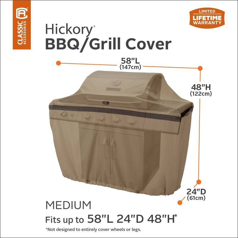Classic Accessories Hickory Water-Resistant 44 Inch BBQ Grill Cover - 58"l x 22"d x 48"h