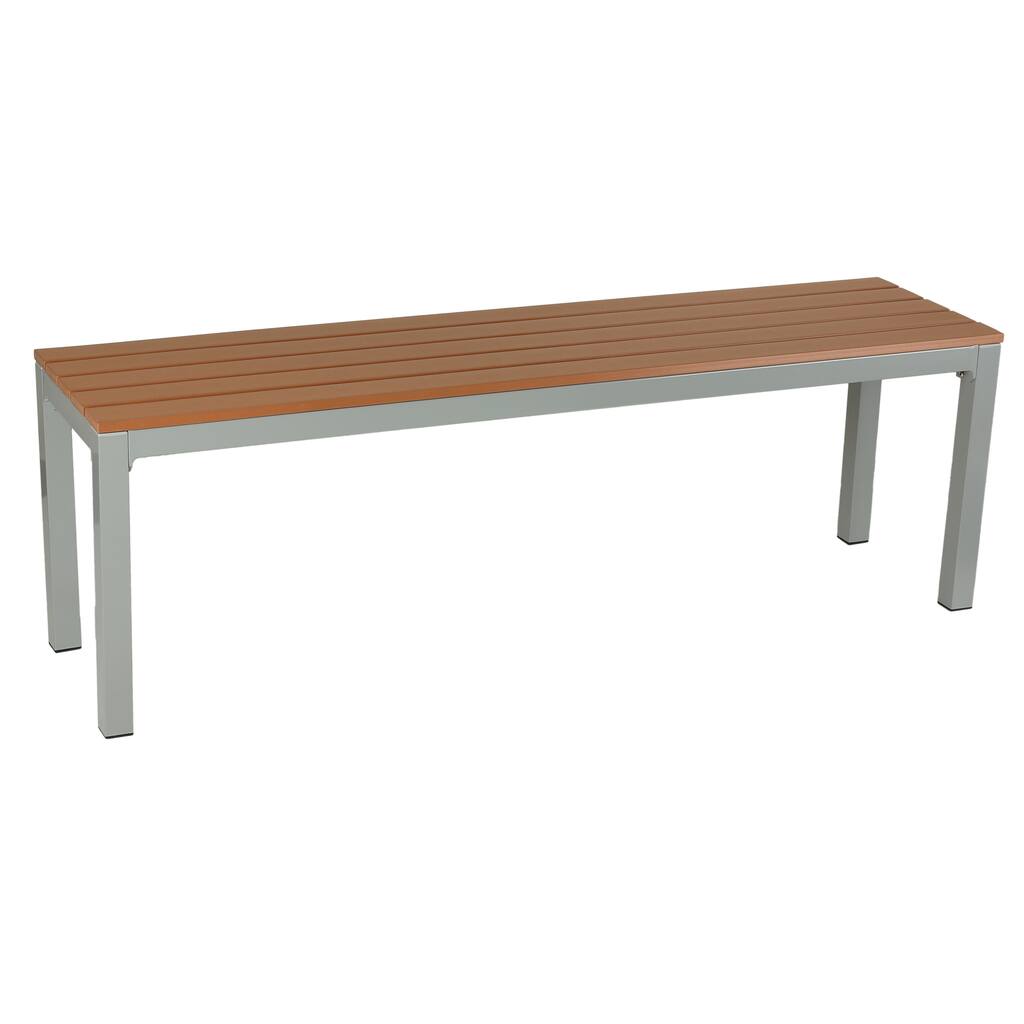 Cortesi Home Avery Large Aluminum Outdoor Bench in Poly Wood, Silver/Teak