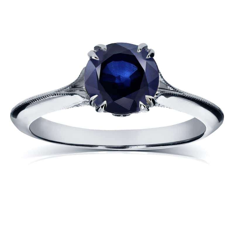 Annello by Kobelli 14k White Gold Blue Sapphire and Diamond Antique Flower Head Soft Knife Edge Ring - 4
