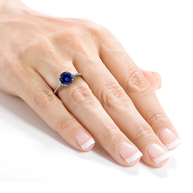 Annello by Kobelli 14k White Gold Blue Sapphire and Diamond Antique Flower Head Soft Knife Edge Ring