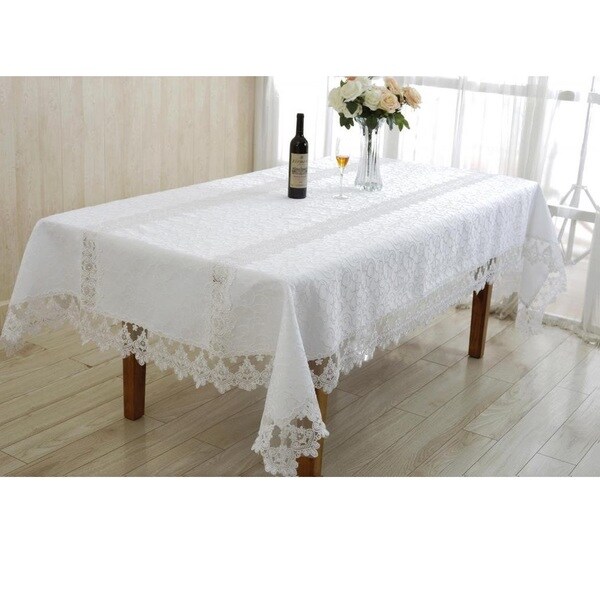 Violet Linen Glory Embroidered Vintage Lace Design Tablecloth
