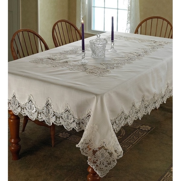 Shop Violet Linen Imperial Embroidered Vintage Lace Design Tablecloth ...