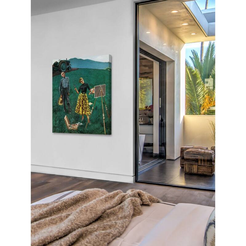 Marmont Hill - Handmade Farmer and Female Artist in Fields Painting Print on Canvas - Multi-color
