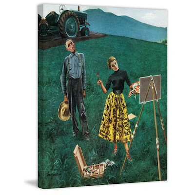 Marmont Hill - Handmade Farmer and Female Artist in Fields Painting Print on Canvas - Multi-color