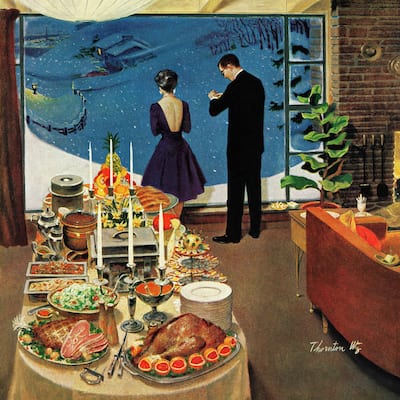 Marmont Hill - Handmade Snow Buffet Party Painting Print on Canvas - Multi-color