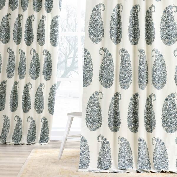 slide 1 of 20, Exclusive Fabrics Paisley Park Printed Cotton Twill Curtain (1 Panel) 50 X 108 - paisley park blue