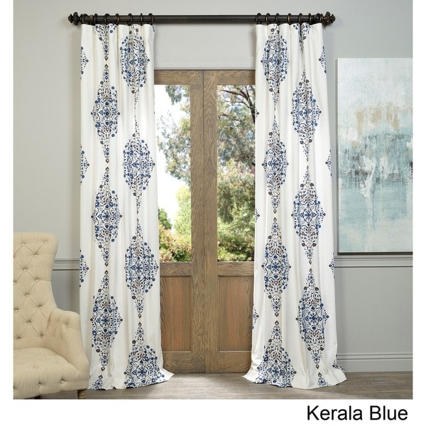 Exclusive Fabrics Kerala Blue Printed Cotton Twill Curtain Panel