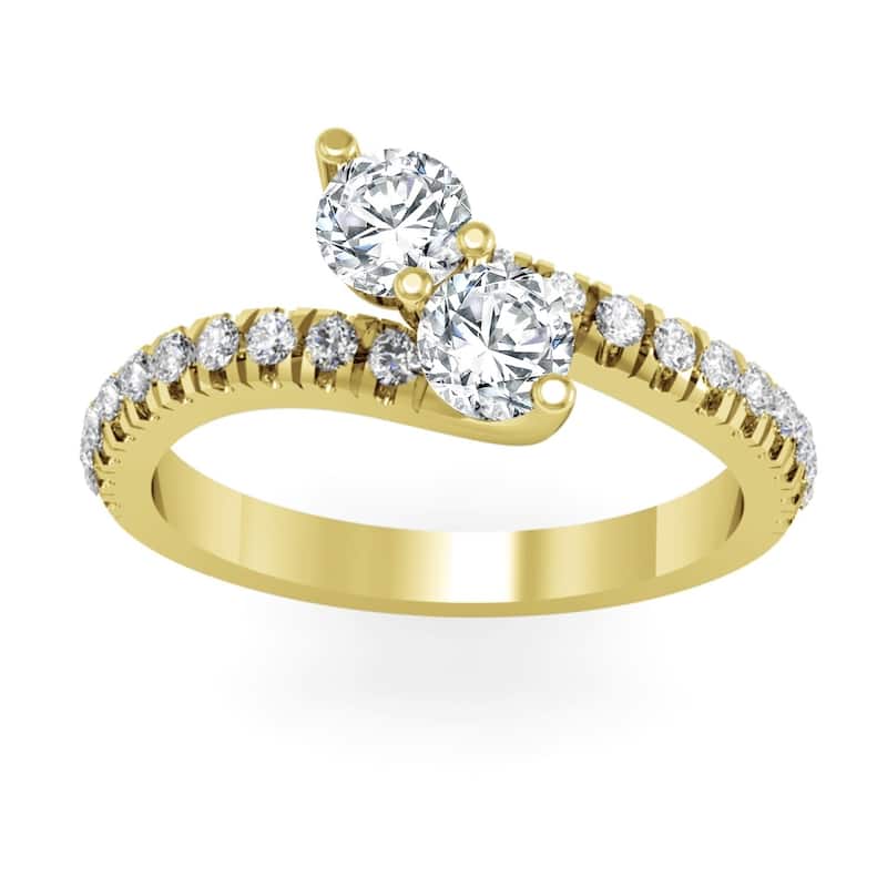 Auriya 14k Gold 1ctw Round Two-stone Diamond Engagement Ring - Yellow - 4
