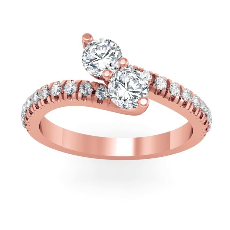 Auriya 14k Gold 1ctw Round Two-stone Diamond Engagement Ring - Rose - 4
