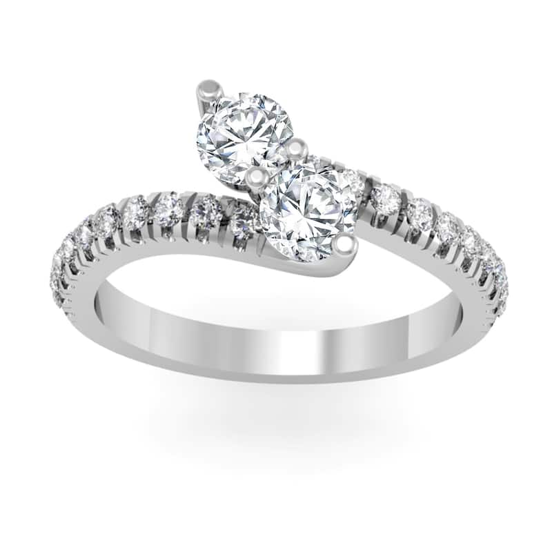 Auriya 14k Gold 1ctw Round Two-stone Diamond Engagement Ring - White - 4