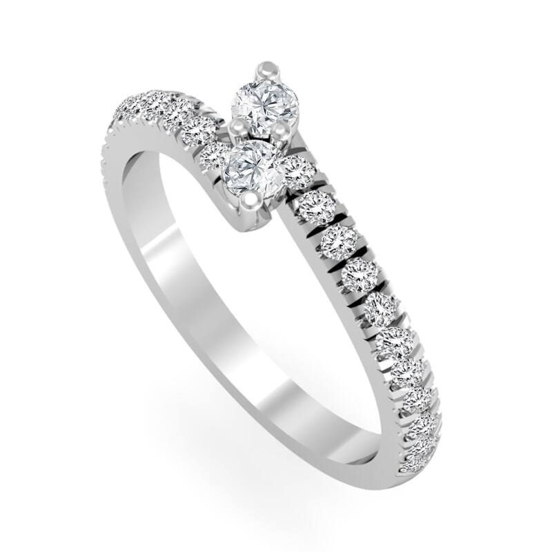 Auriya 14k Gold 1/2ctw Round Two-stone Diamond Engagement Ring (H-I, I1-I2) - White - 4