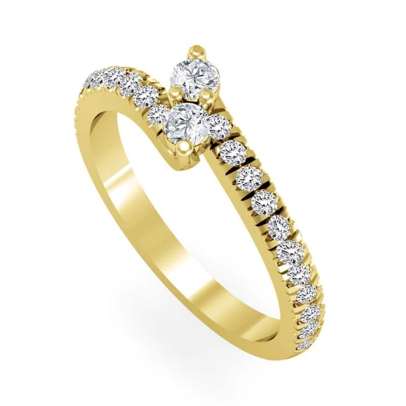 Auriya 14k Gold 1/2ctw Round Two-stone Diamond Engagement Ring (H-I, I1-I2) - Yellow - 4