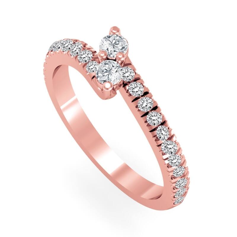 Auriya 14k Gold 1/2ctw Round Two-stone Diamond Engagement Ring (H-I, I1-I2) - Rose - 4