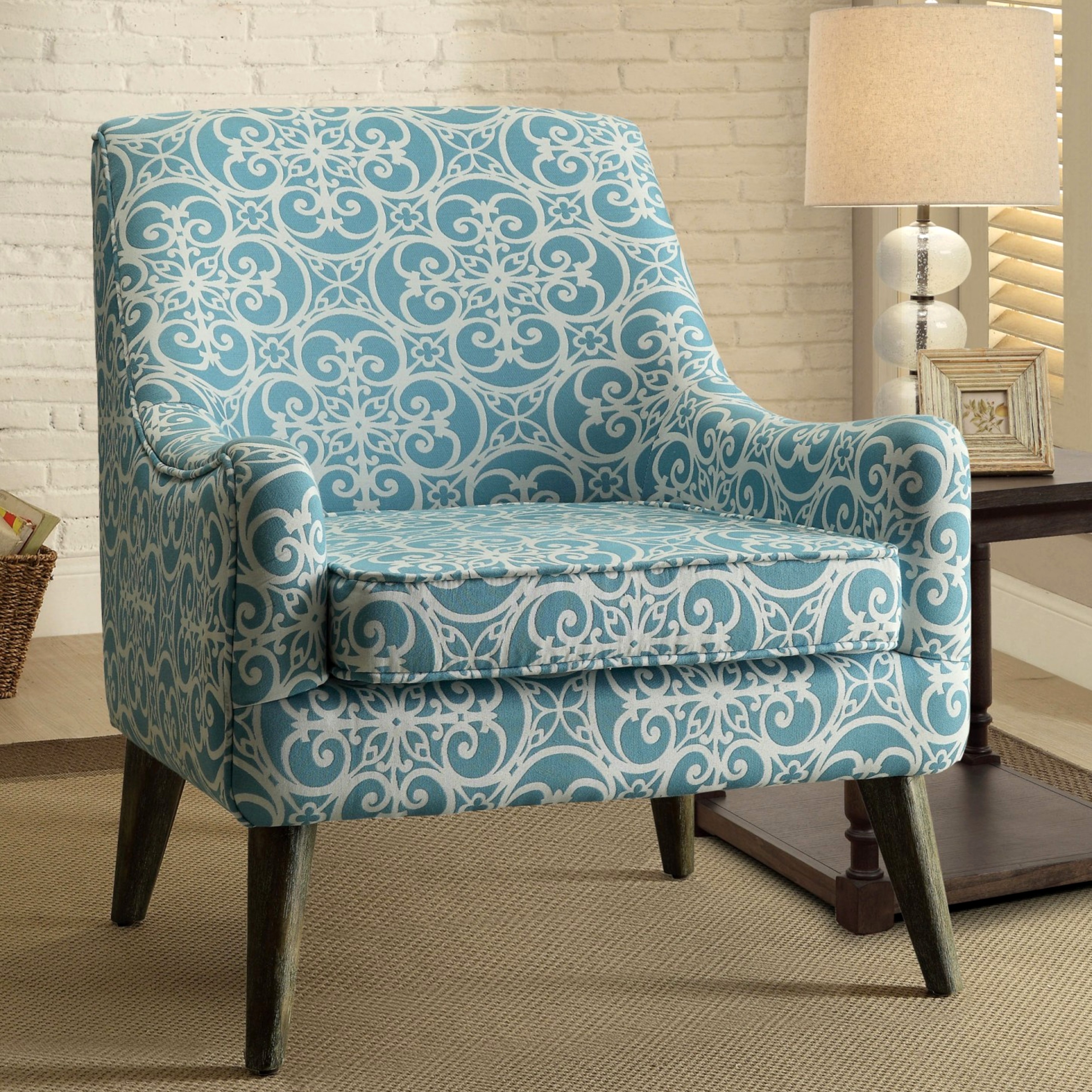 Blue Patterned Living Room Accent Chair 