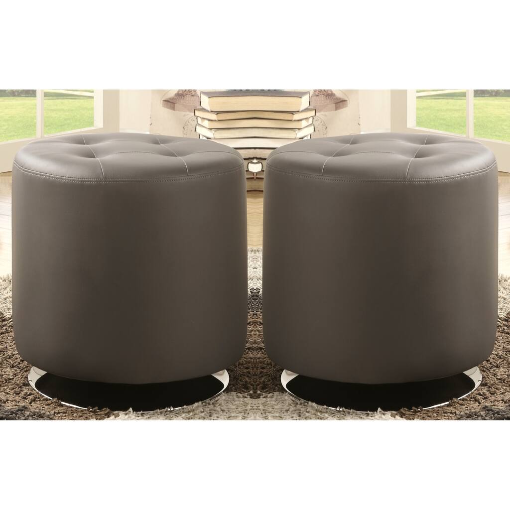 Leisure Modern Round Grey Tufted Swivel Ottoman