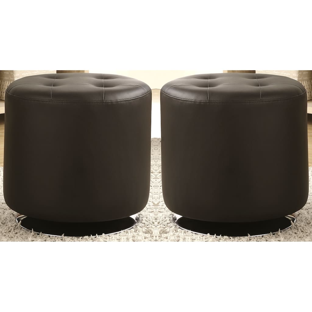 Leisure Modern Round Black Tufted Swivel Ottoman