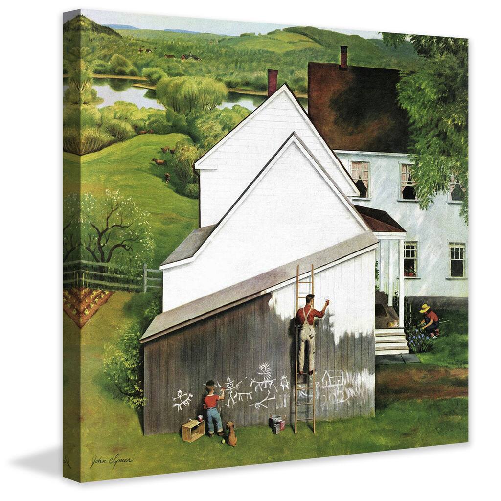 Marmont Hill - 'Helping Dad Paint' by John Clymer Painting Print on Canvas - Multi-Color