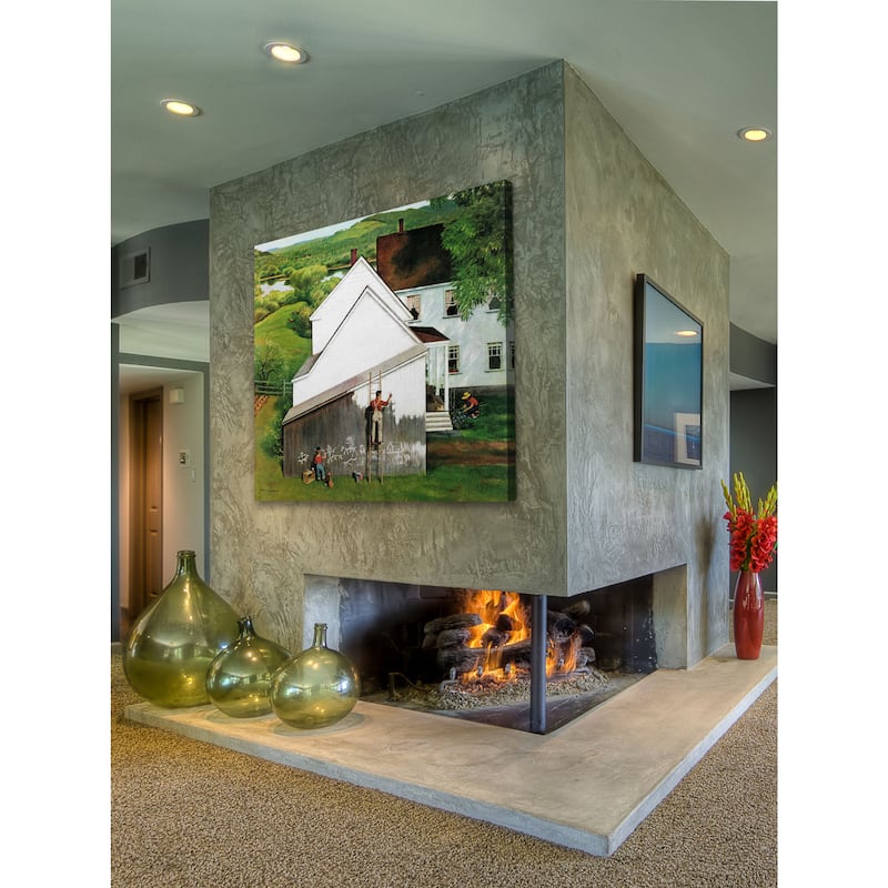 Marmont Hill - 'Helping Dad Paint' by John Clymer Painting Print on Canvas - Multi-Color