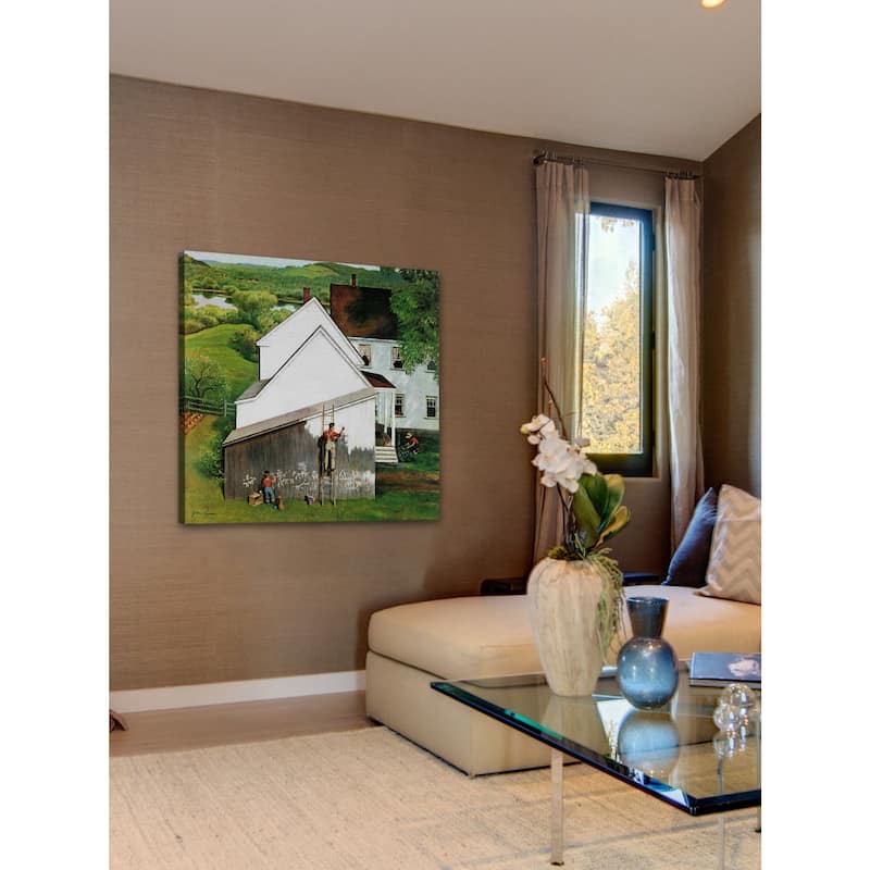 Marmont Hill - 'Helping Dad Paint' by John Clymer Painting Print on Canvas - Multi-Color