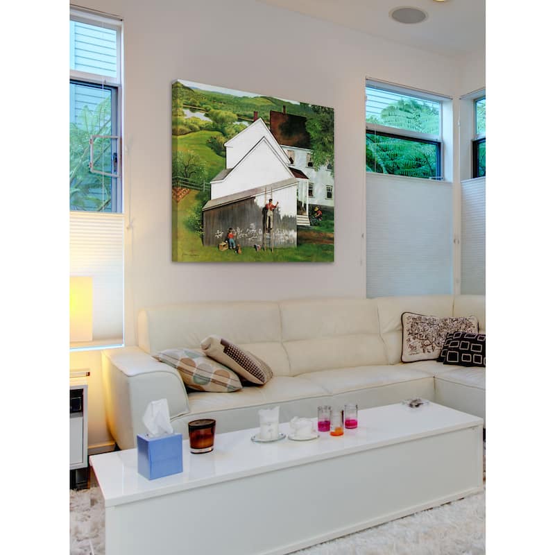 Marmont Hill - 'Helping Dad Paint' by John Clymer Painting Print on Canvas - Multi-Color