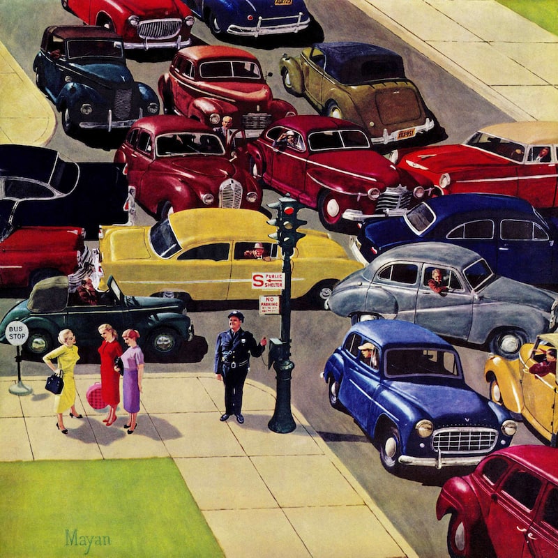 Marmont Hill - 'Traffic Jam' by Earl Mayan Painting Print on Canvas - Multi-Color