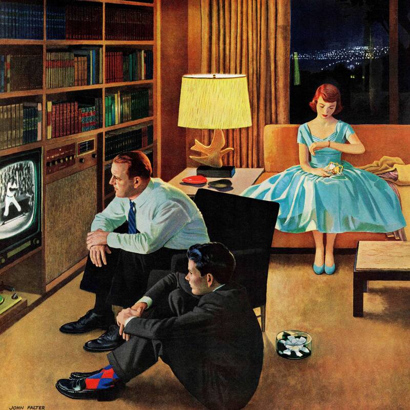 Marmont Hill - 'Date with the Television' by John Falter Painting Print on Canvas - 18 x 18