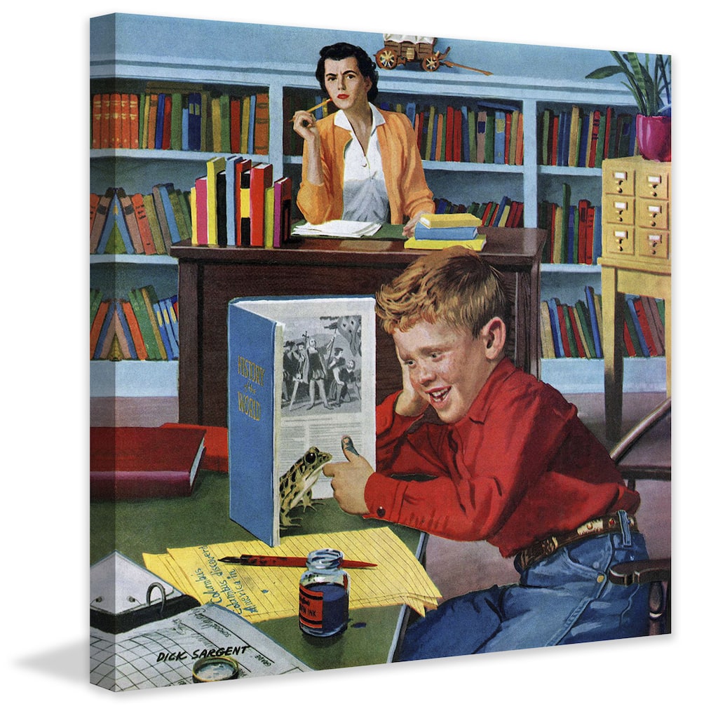 Marmont Hill - 'Frog in the Library' by Richard Sargent Painting Print on Canvas - Multi-Color