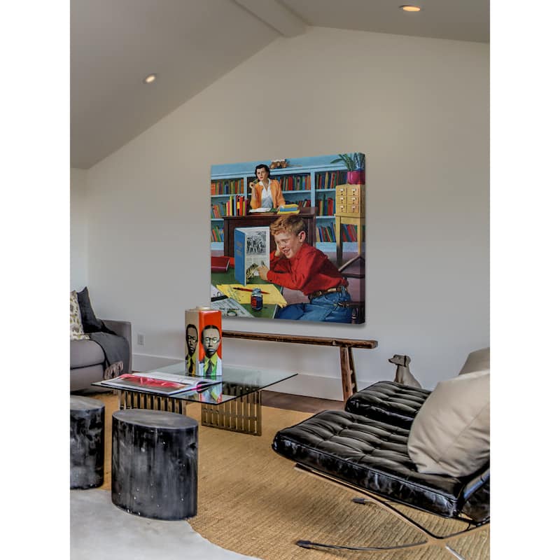 Marmont Hill - 'Frog in the Library' by Richard Sargent Painting Print on Canvas - Multi-Color