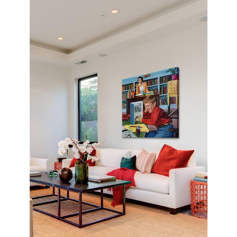 Marmont Hill - 'Frog in the Library' by Richard Sargent Painting Print on Canvas - Multi-Color